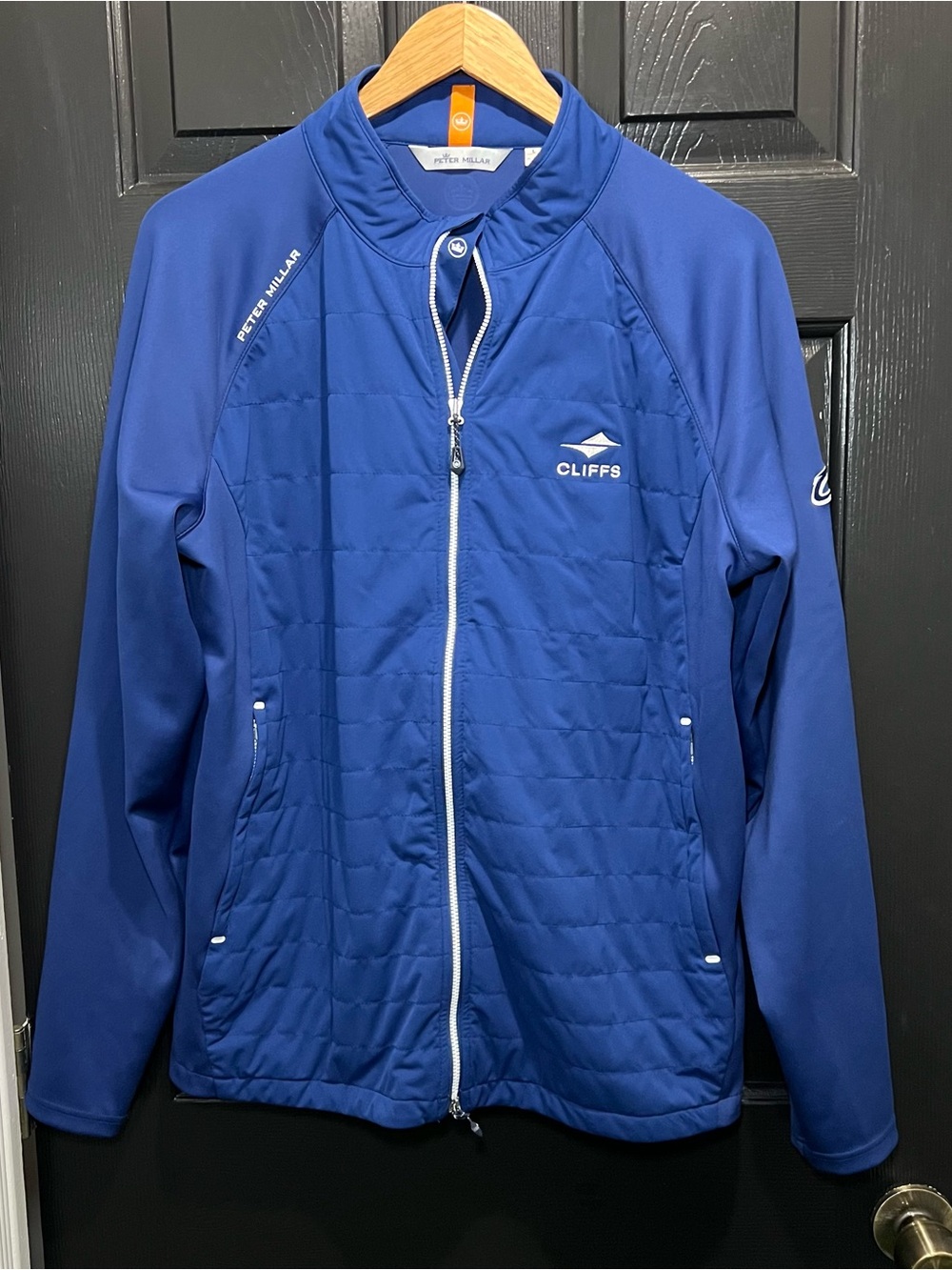 Peter Millar Golf Jacket Mens L Blue Full Zip Quilted Hybrid Cliffs Corporate